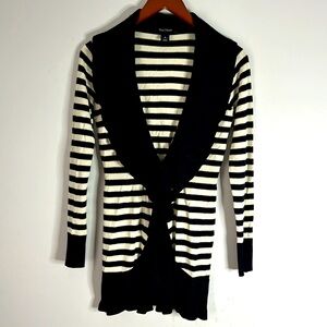 White House Black Market Cream Striped Ruffle Silk Blend Cardigan Sweater size S